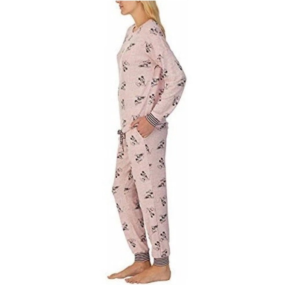 Disney Women's 2 Piece Cozy Pajama Set , Mauve Mickey and Minnie, Size M - Picture 2 of 7